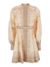 Zimmermann 'illuminate' Beige Mini Dress With Belted Waist And All-over Floral Print
