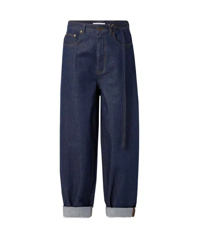 Zimmermann Illuminate Belted High-rise Barrel-leg Jeans In Black