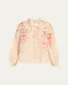 Zimmermann Illuminate Pleated Floral-print Linen And Silk-blend Blouse In Illuminate Billow Blouse