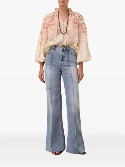 Zimmermann Illuminate Billow Blouse In Coral Floral