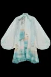 Zimmermann Illuminate Billow Pussy-bow Printed Linen And Silk-blend Mini Dress In Clear Blue