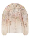Zimmermann Illuminate Pleated Floral-print Linen And Silk-blend Blouse In Pink