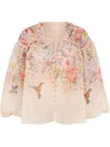 Zimmermann Illuminate Pleated Floral-print Linen And Silk-blend Blouse In Pink