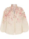 Zimmermann Illuminate Pleated Floral-print Linen And Silk-blend Blouse In Pink
