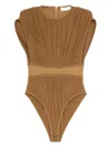 Zimmermann Silk Jersey Bodysuit With Gathered Detailing In Brown