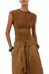 Zimmermann Cap Sleeve Waist Pleated Bodysuit In Brown