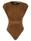 Zimmermann Cap Sleeve Waist Pleated Bodysuit In Kha Khaki