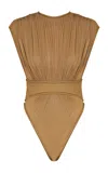 Zimmermann Silk Jersey Bodysuit With Gathered Detailing In Tan