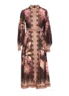 Zimmermann Floral-patterned Linen Maxi Dress With Puffed Sleeves In Brown