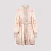 Zimmermann Illuminate Beige Mini Dress With Belted Waist And All-over Floral Print In Linen Woman