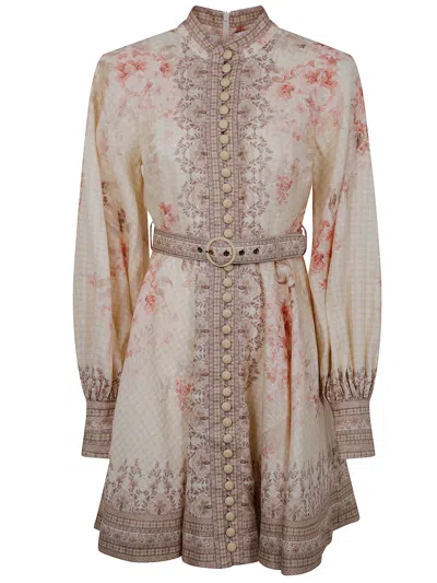 Zimmermann Illuminate Buttoned Mini Dress In Multi