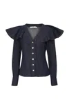 Zimmermann Illuminate Caped Denim Blouse In Dark Wash