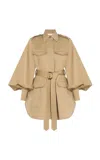 Zimmermann Illuminate Belted Cotton-twill Mini Dress In Beige