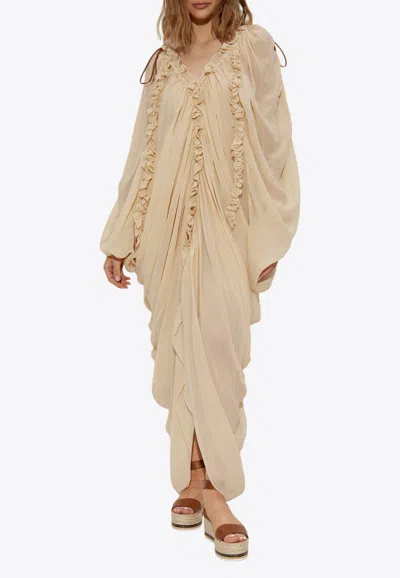 Zimmermann Illuminate Cold-shoulder Draped Maxi Dress In Sand