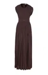 Zimmermann Illuminate Brown Long Dress With Gathered Neckline And Waist And Front Single Split In Viscose Stret