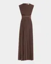 Zimmermann Illuminate Brown Long Dress With Gathered Neckline And Waist And Front Single Split In Viscose Stret