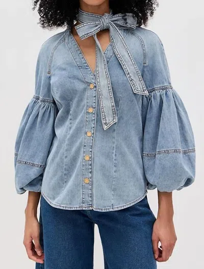 Zimmermann Illuminate Denim Blouse In Sea Foam In Blue