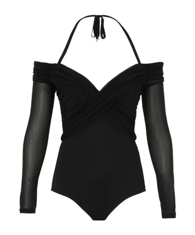 Zimmermann Illuminate Draped Bodysuit In Black