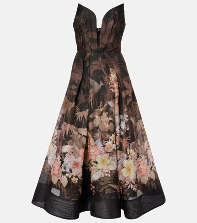 ZIMMERMANN ILLUMINATE DRAPED LINEN AND COTTON MIDI DRESS