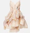 Zimmermann Illuminate Draped Floral-print Linen And Silk-blend Mini Dress In Multicoloured