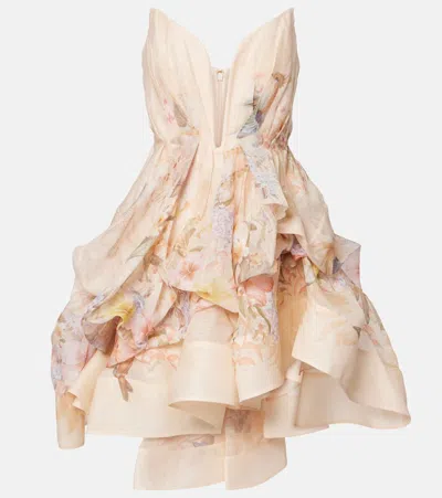 ZIMMERMANN ILLUMINATE DRAPED LINEN AND SILK MINIDRESS