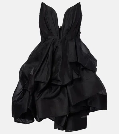 Zimmermann Illuminate Draped Linen And Silk Minidress In Black