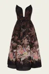 Zimmermann Illuminate Draped Midi Dress In Black Tropical