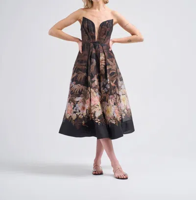Zimmermann Illuminate Draped Midi Dress In Black Tropical