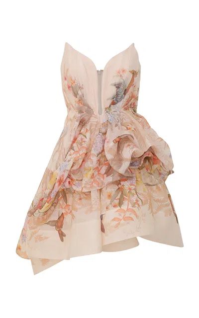 Zimmermann Illuminate Draped Mini Dress In Ivory Tropical