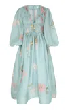 Zimmermann Womens Mint Hibiscus Illuminate Billow Embroidered Linen-silk Maxi Dress In Light Blue