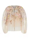 Zimmermann Illuminate Pleated Floral-print Linen And Silk-blend Blouse In Beige