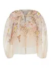 Zimmermann Illuminate Pleated Floral-print Linen And Silk-blend Blouse In Beige