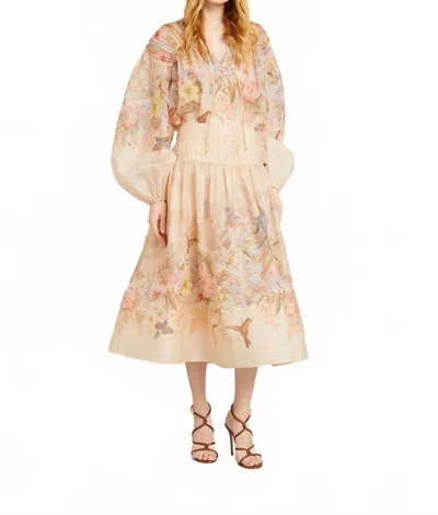 Zimmermann Illuminate Drawn Blouse In Light Orange/ Light Pink/ Light Green In Neutral
