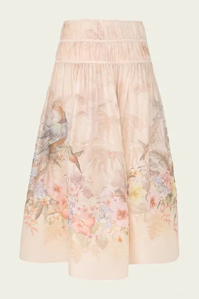 ZIMMERMANN ILLUMINATE DRAWN MIDI SKIRT IN IVORY TROPICAL