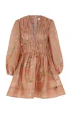 Zimmermann Illuminate Drawn Mini Dress In Tan