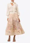 Zimmermann Women Ivory Linen And Silk Drawn Illuminate Midi Skirt In Neutral