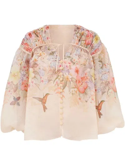 ZIMMERMANN ZIMMERMANN ILLUMINATE DRAWN SILK LINEN BLOUSE
