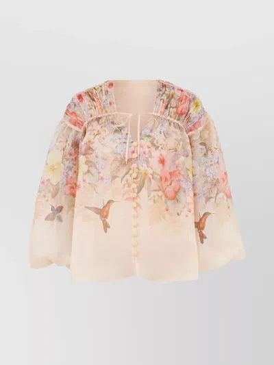 ZIMMERMANN ILLUMINATE DRAWN SILK LINEN BLOUSE