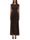 Zimmermann Illuminate Brown Long Dress With Gathered Neckline And Waist And Front Single Split In Viscose Stret