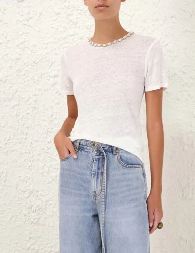 Zimmermann Illuminate Embellished Short Sleeves T-shirt In White