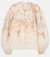 Zimmermann Illuminate Pleated Floral-print Linen And Silk-blend Blouse In Ivory Tropical