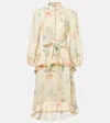 Zimmermann Floral Print Belted Linen Midi Dress In Lemon Hydrangea