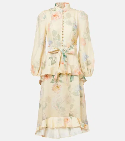 ZIMMERMANN ILLUMINATE FLORAL LINEN MIDI DRESS