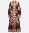 Zimmermann Floral-patterned Linen Maxi Dress With Puffed Sleeves In Brown