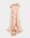 Zimmermann Illuminate Printed Ruffled Silk-satin Gown In Guava Agate