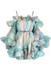 Zimmermann Illuminate Flounce Ruffled Silk Minidress In Blue