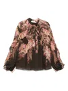 Zimmermann Womens Black Floral Illuminate Flutter Floral-print Sheer Blouse In Black