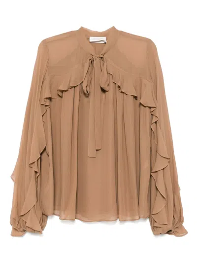 Zimmermann Illuminate Flutter Blouse In Tan In Brown
