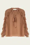 Zimmermann Illuminate Flutter Blouse In Tan