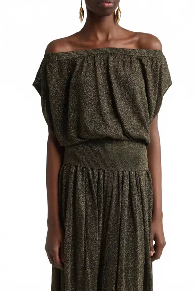 Zimmermann Illuminate Gathered Top In Metallic Black In Green